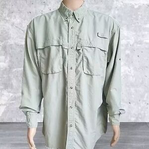 L.L.Bean Shirt Men XL Green Lined Roll Tab Vented Lightweight Outdoor Fishing